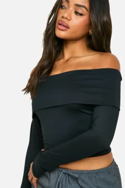 Long Sleeve Tops|Tops*boohoo Fold Over Long Sleeve Top black