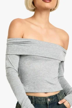 Long Sleeve Tops*boohoo Fold Over Long Sleeve Top grey marl