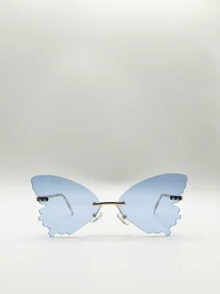 Sunglasses*SVNX Frameless Butterfly Sunglasses Blue