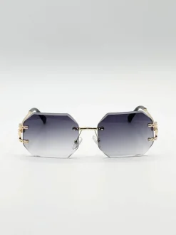 Sunglasses*SVNX Frameless Octagon Lens with Metal arm in Black