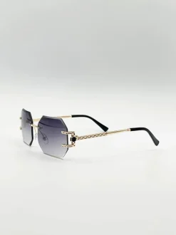 Sunglasses*SVNX Frameless Octagon Lens with Metal arm in Black