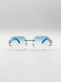 Sunglasses*SVNX Frameless Octagon Lens with Metal arm in Blue
