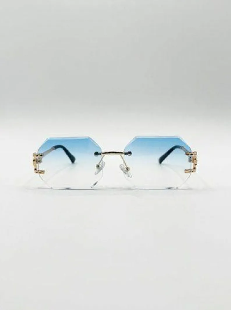 Sunglasses*SVNX Frameless Octagon Lens with Metal arm in Blue