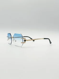 Sunglasses*SVNX Frameless Octagon Lens with Metal arm in Blue