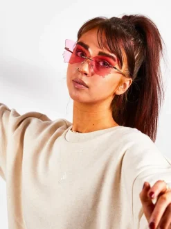 Sunglasses*SVNX Frameless Butterfly Sunglasses Pink