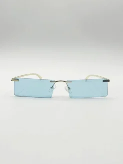 Sunglasses*SVNX Frameless Rectangle Sunglasses in Pale Blue