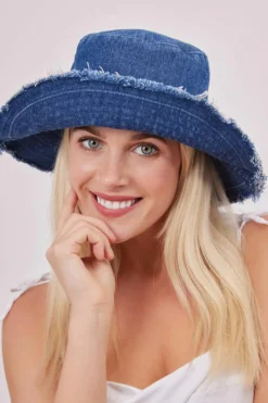 Hats & Gloves|Hats & Gloves*My Accessories London Frayed Edge Denim Bucket Hat Blue