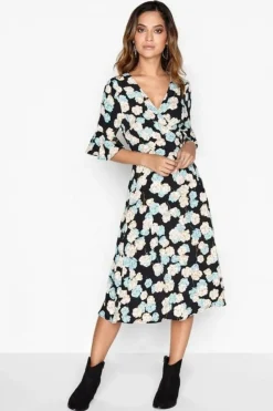 Wrap Dresses*Girls On Film Frill Detail Wrap Dress Black
