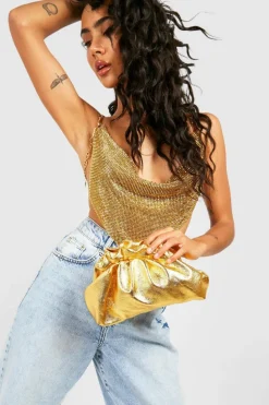 Cross-Body Bags|Handbags*boohoo Frill Edge Clutch Bag gold
