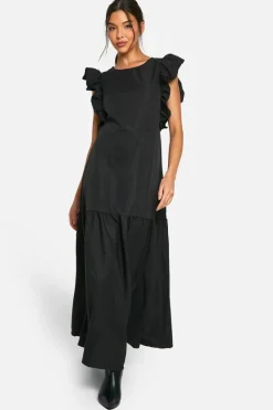 Smock Dresses*boohoo Frill Sleeve Smock Midaxi Dress black