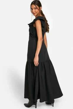 Smock Dresses*boohoo Frill Sleeve Smock Midaxi Dress black