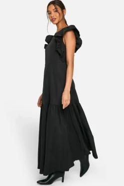 Smock Dresses*boohoo Frill Sleeve Smock Midaxi Dress black