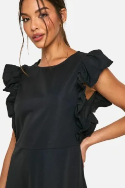 Smock Dresses*boohoo Frill Sleeve Smock Midaxi Dress black