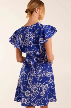 Wrap Dresses*Blue Vanilla Frill Sleeve Wrap Belted Mini Dress Blue