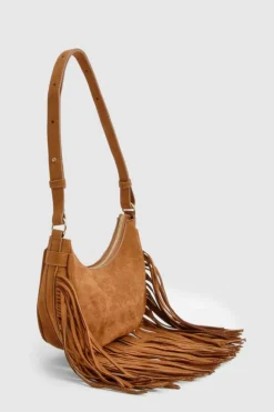Shoulder Bags|Handbags*boohoo Fringed Faux Suede Shoulder Bag tan