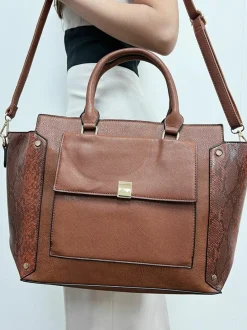 Tote Bags*SVNX Front Pocket Tote Bag Snake Print Brown