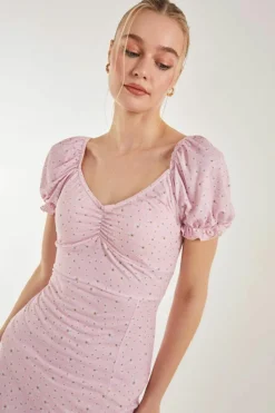 Midi Dresses*Pink Vanilla Front Split Floral Midi Dress Pink
