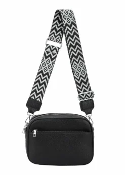Cross-Body Bags|Handbags*Kitise Front Zip Canvas Strap Dual Compartments PU Leather Crossbody Bag Black