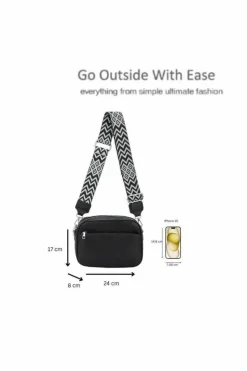 Cross-Body Bags|Handbags*Kitise Front Zip Canvas Strap Dual Compartments PU Leather Crossbody Bag Black