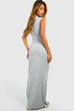 Bodycon Dresses*boohoo Funnel Neck Rib Maxi Dress grey marl