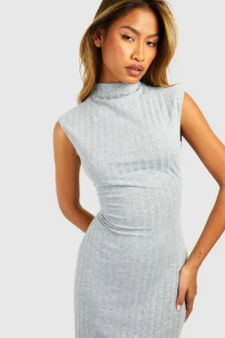 Bodycon Dresses*boohoo Funnel Neck Rib Maxi Dress grey marl