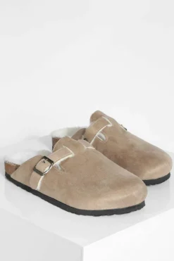 Flats|Sandals*boohoo Fur Lined Closed Toe Clog taupe