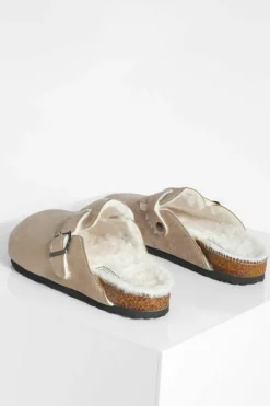 Flats|Sandals*boohoo Fur Lined Closed Toe Clog taupe