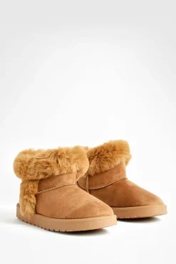 Cosy Boots*boohoo Fur Trim Mini Cosy Boots camel