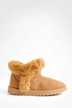 Cosy Boots*boohoo Fur Trim Mini Cosy Boots camel