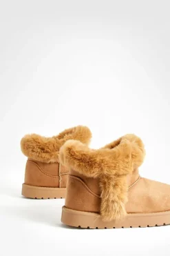 Cosy Boots*boohoo Fur Trim Mini Cosy Boots camel