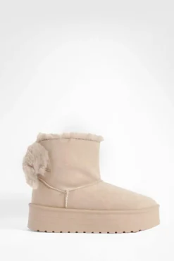 Cosy Boots*boohoo Fur Trim Platform Mini Cosy Boots khaki