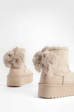 Cosy Boots*boohoo Fur Trim Platform Mini Cosy Boots khaki
