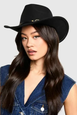 Hats & Gloves|Hats & Gloves*boohoo Gem Stone Western Cowboy Hat black