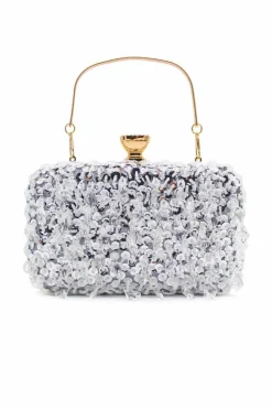 Clutch Bags*Kitise Gem Studded Sequin Elegant Evening Clutch Handbag With Golden Handle and Chain Strap Silver