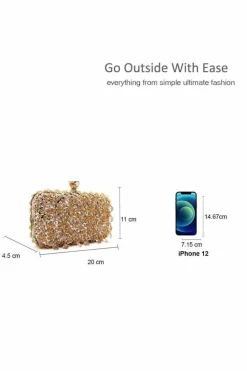 Clutch Bags*Kitise Gem Studded Sequin Elegant Evening Clutch Handbag With Golden Handle and Chain Strap Silver