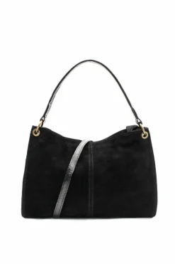 Shoulder Bags*Kitise Genuine Italian Suede Leather Stylish Small Shoulder Bag With Detachable Strap Black