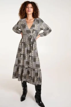 Wrap Dresses*Blue Vanilla Geometric Wrap Front Belted Midi Dress Khaki