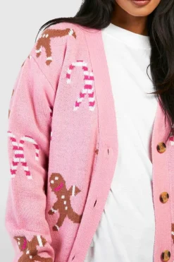 Cardigans*boohoo Gingerbread And Candy Cane Christmas Cardigan baby pink