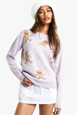 Jumpers*boohoo Gingerbread Man Jumper lilac