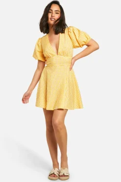 Smock Dresses*boohoo Gingham Puff Sleeve Smock Dress yellow