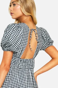 Smock Dresses*boohoo Gingham Puff Sleeve Smock Dress black