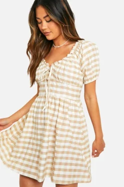 Midi Dresses*boohoo Seersucker Puff Sleeve Mini Dress gingham