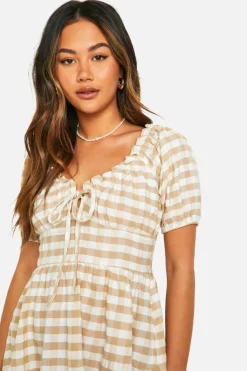 Midi Dresses*boohoo Seersucker Puff Sleeve Mini Dress gingham