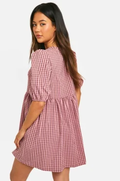 Smock Dresses*boohoo Gingham Tie Front Mini Dress brown