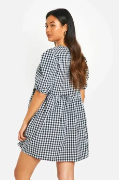 Smock Dresses*boohoo Gingham Tie Front Mini Dress black