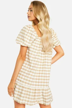 Smock Dresses*boohoo Gingham Tiered Smock Dress stone