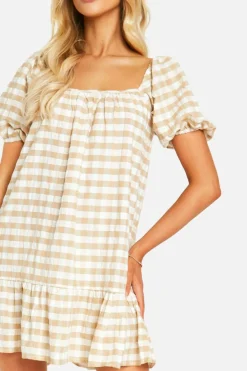 Smock Dresses*boohoo Gingham Tiered Smock Dress stone
