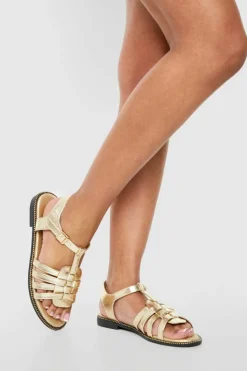 Sandals*boohoo Gladiator Detail Flat Sandals gold