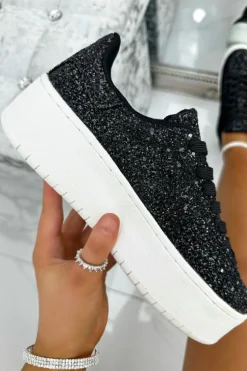 Trainers*Love Lemonade Glitter Encore Wedge Trainers Black
