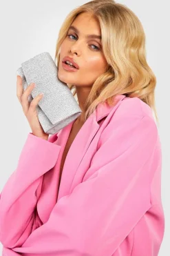 Handbags|Clutch Bags*boohoo Glitter Envelope Clutch Bag and Chain silver